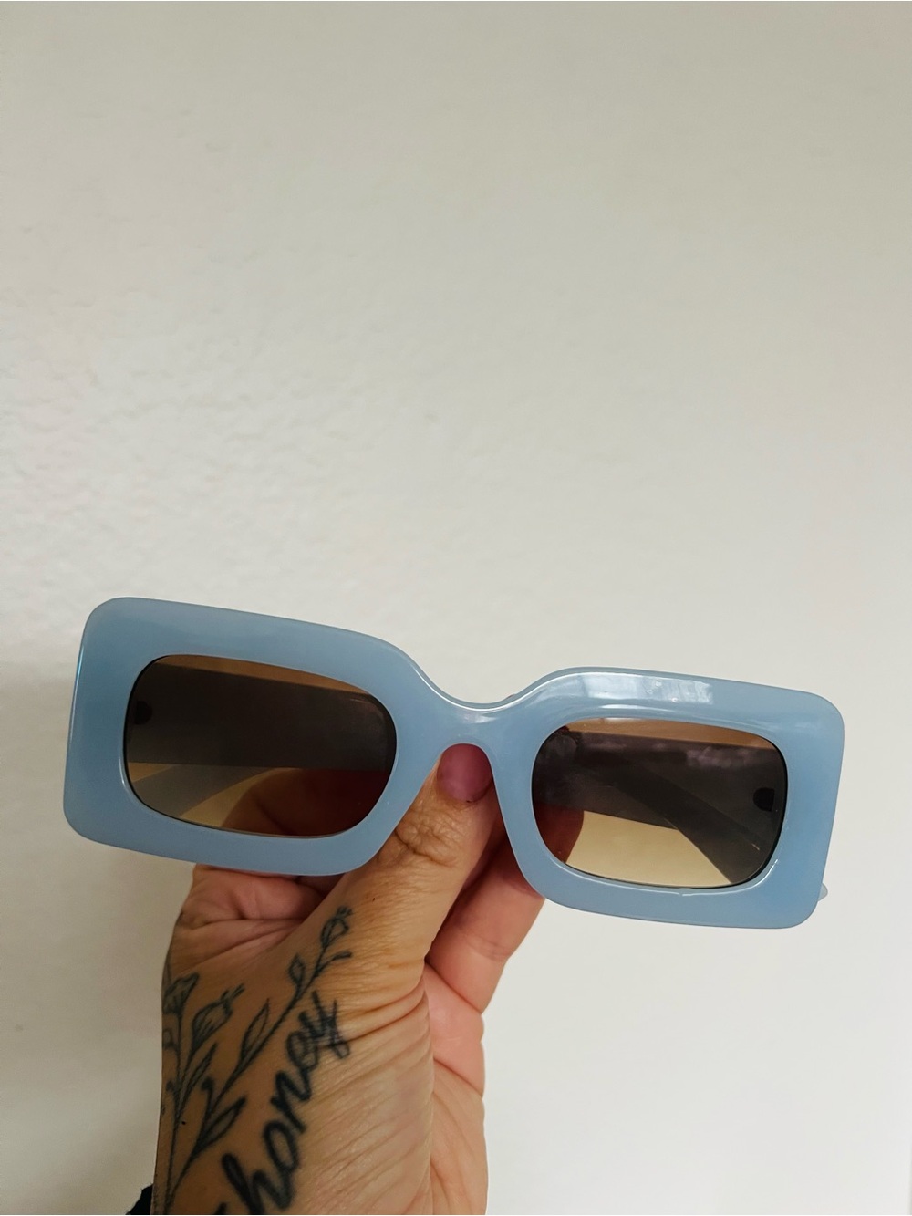Chunky Rectangular Sky Blue Sunglasses